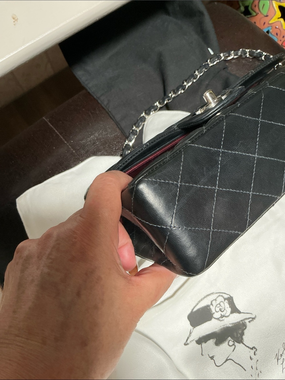 SOLD!!!CHANEL Small Black Quilted Lambskin Double Flap bag - Picture 9 of 10